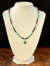 Load image into Gallery viewer, Seed Bead Necklace – Turquoise & Sterling Silver Pendant