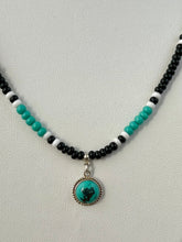 Load image into Gallery viewer, Seed Bead Necklace – Turquoise & Sterling Silver Pendant