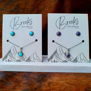 Sterling Silver Earring & Necklace Sets – Sonoran Turquoise or Wampum Quahog Shell