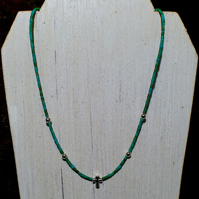 Turquoise & Sterling Silver Cross Necklace - 16