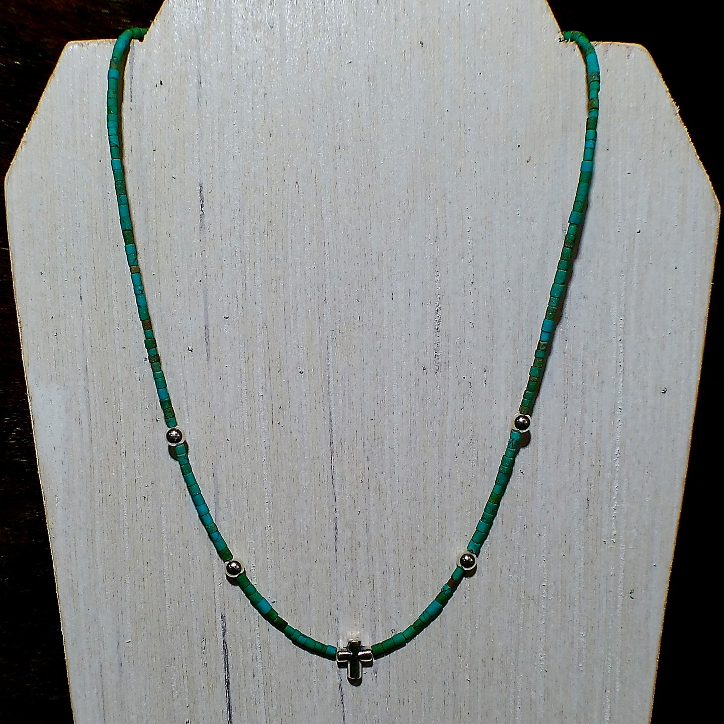 Turquoise & Sterling Silver Cross Necklace - 16