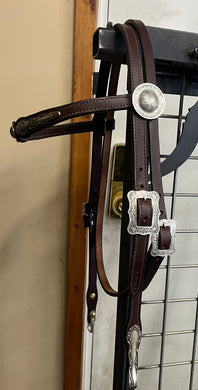 Browband headstall with silver-fill hardware and spoon bit hangers