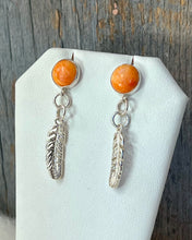 Load image into Gallery viewer, Spiny Oyster &amp; Sterling Silver Feather Earrings