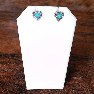Sterling Silver Turquoise Heart Earrings with Beaded Edge