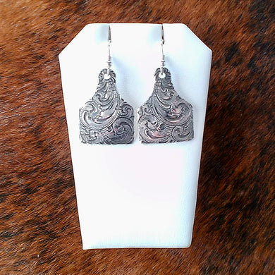 Sterling Silver Hand-Engraved Ear Tag Earrings