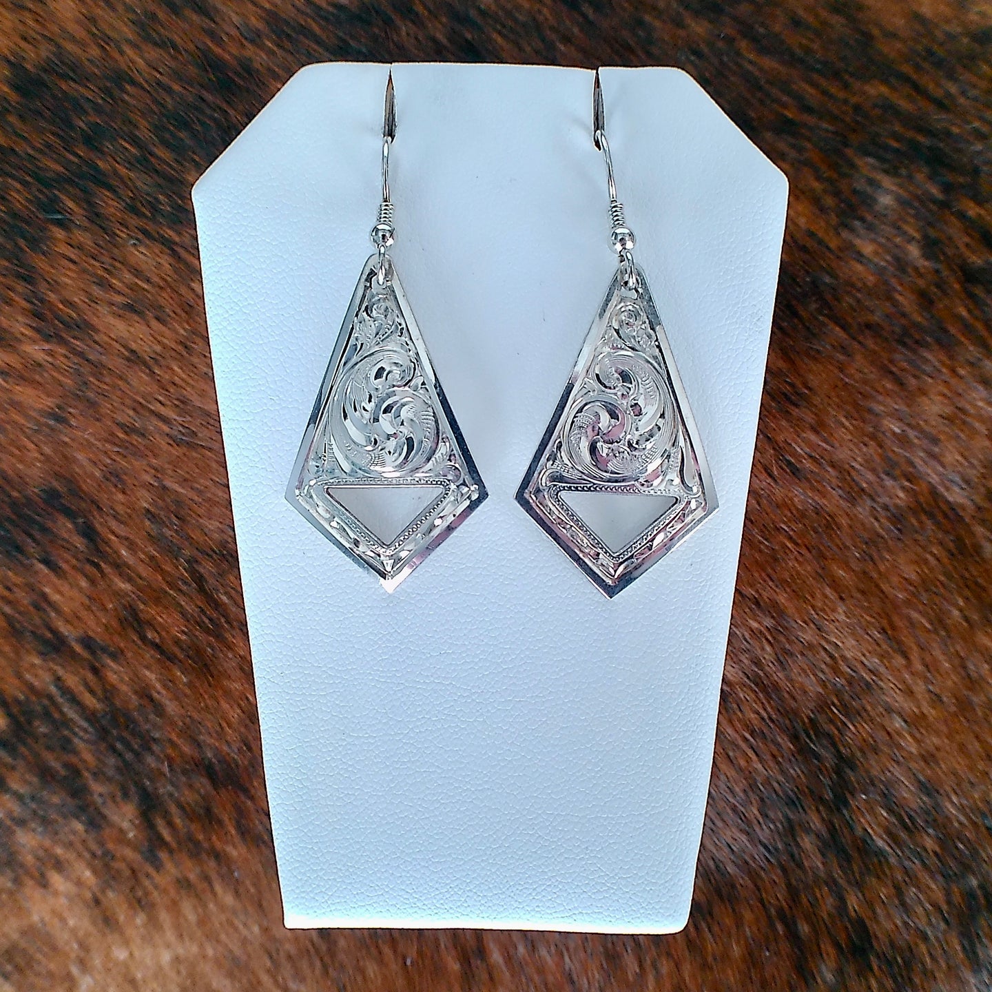 Sterling Silver Hand-Engraved Diamond Earrings