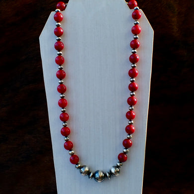 Coral & Sterling Silver Pearl Necklace - 22