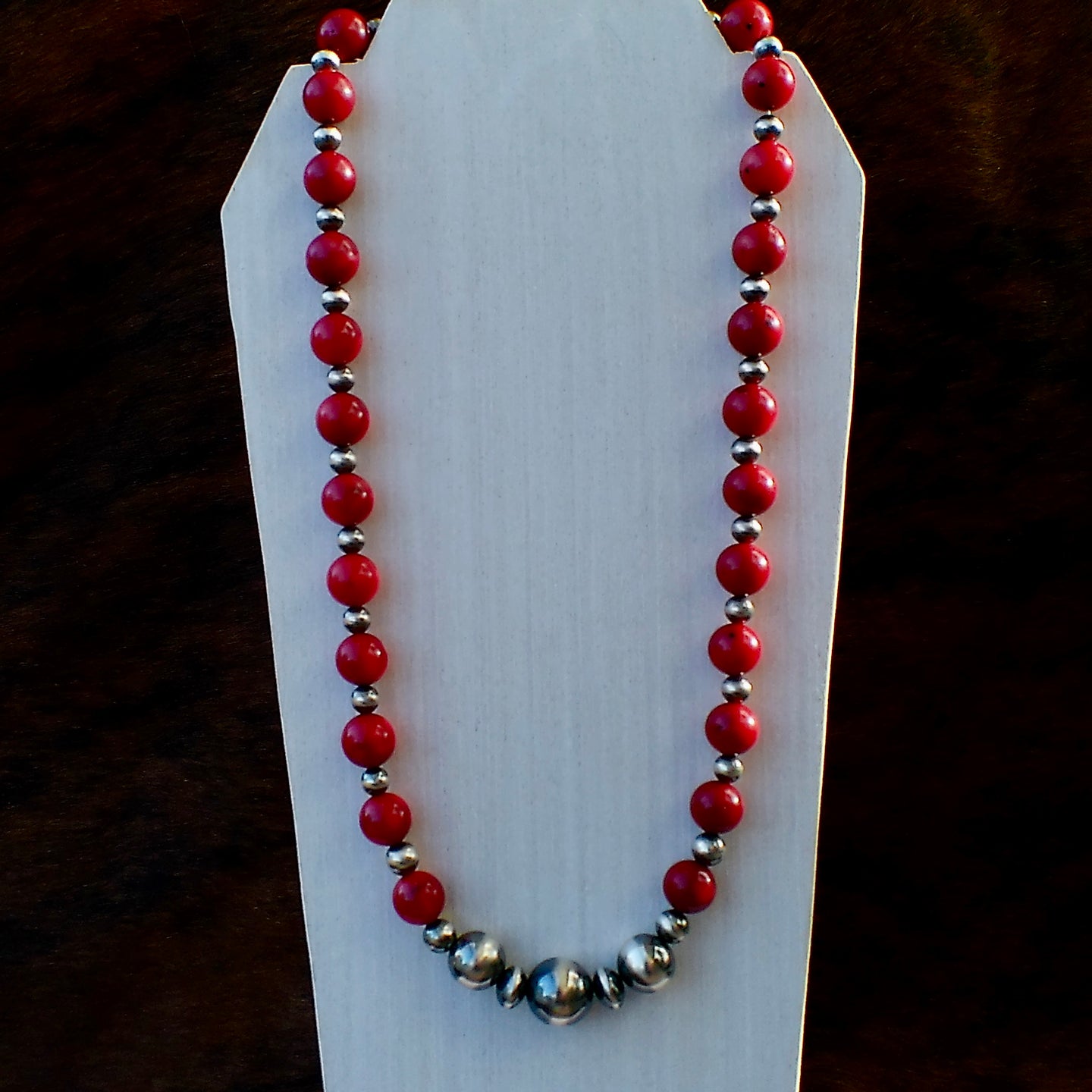 Coral & Sterling Silver Pearl Necklace - 22