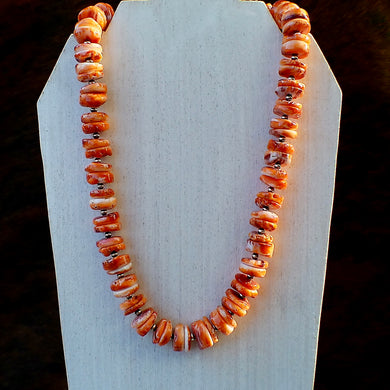 Orange Spiny Oyster & Sterling Silver Pearl Necklace - 18