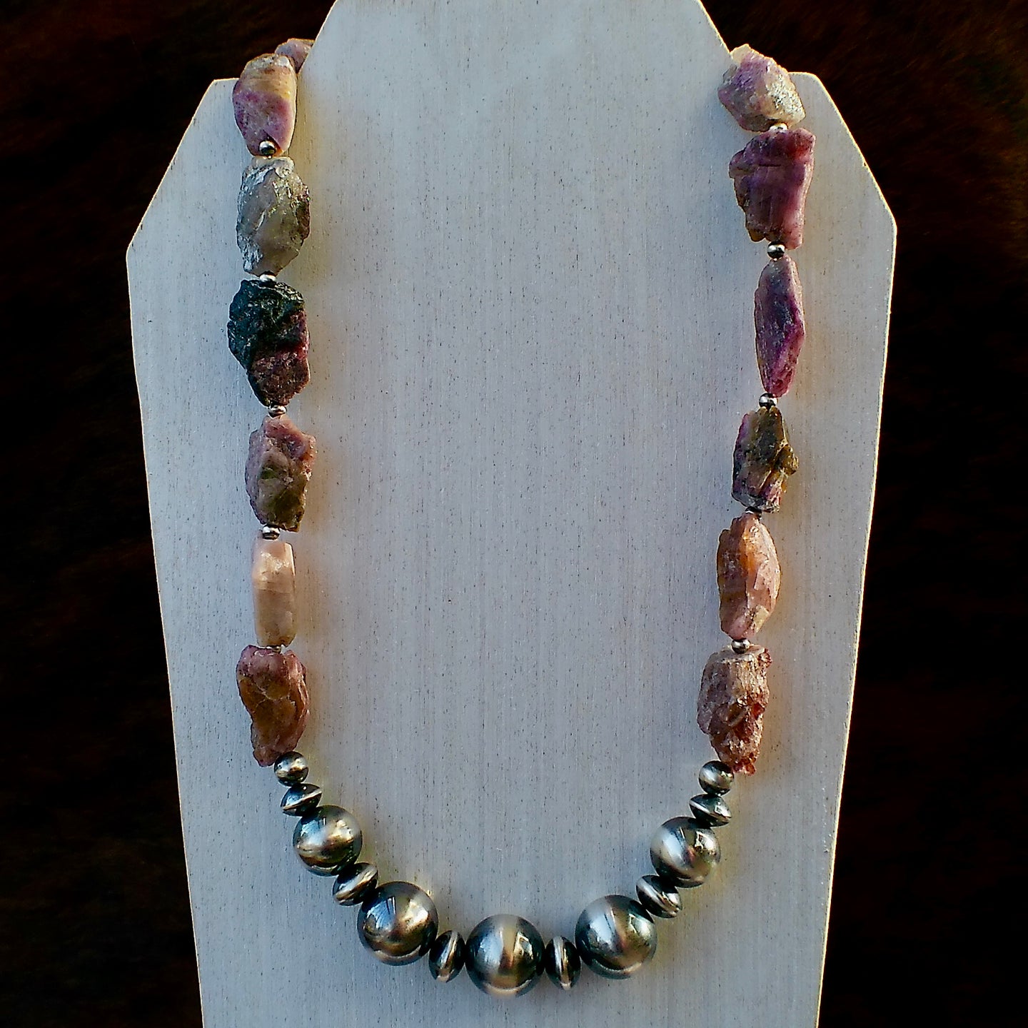 Watermelon Tourmaline & Sterling Silver Pearl Necklace - 20