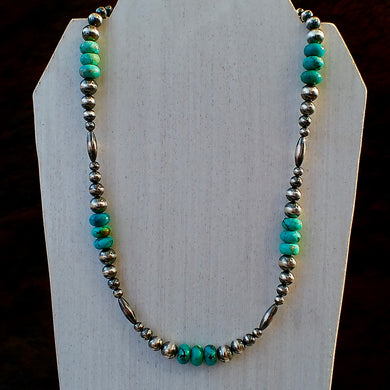 Kingman Turquoise & Sterling Silver Pearl Necklace - 18