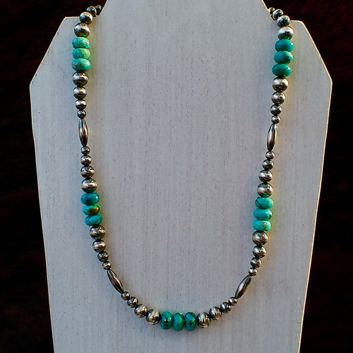 Kingman Turquoise & Sterling Silver Pearl Necklace - 18