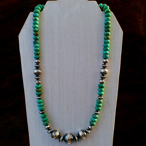 Kingman Turquoise & Sterling Silver Pearl Necklace - 20