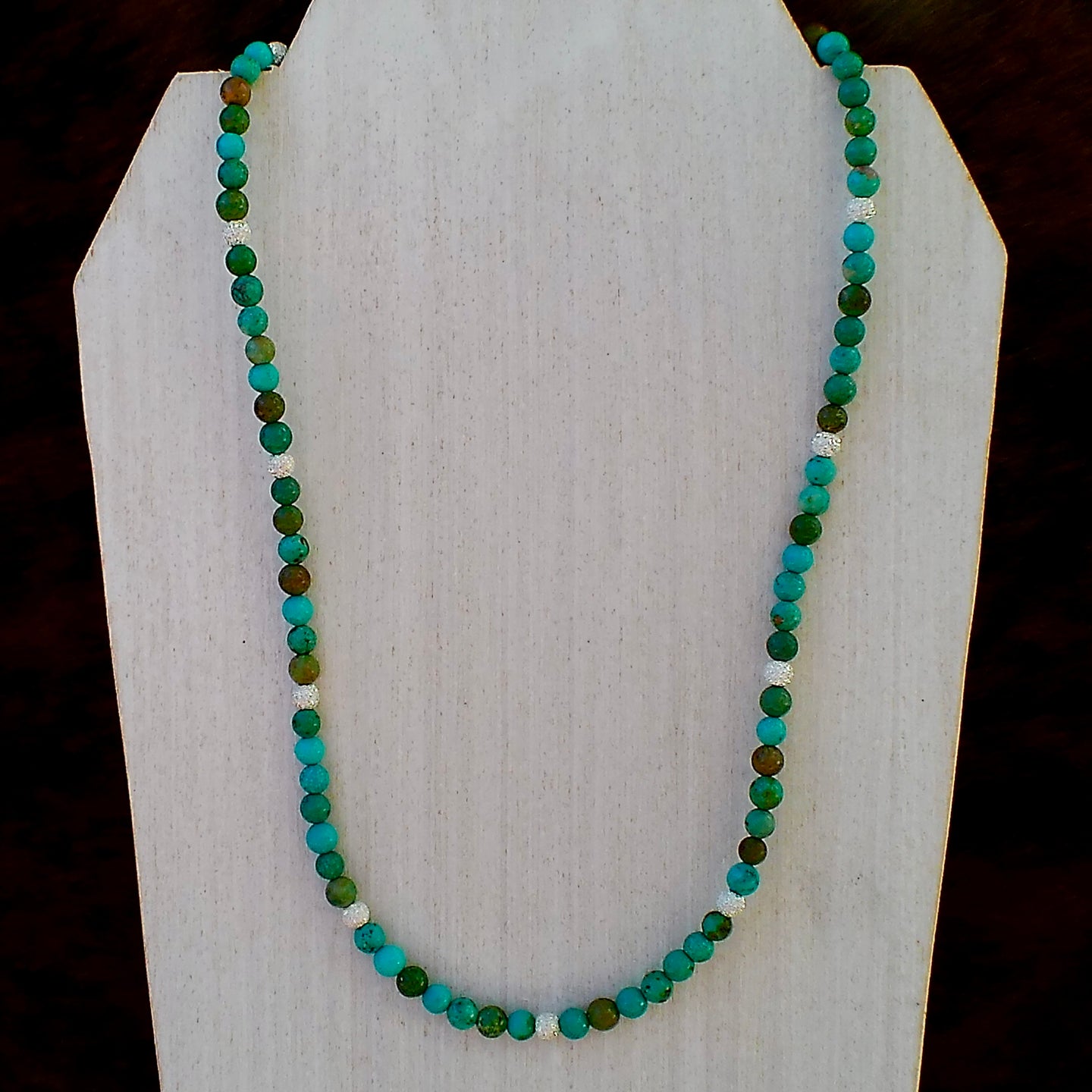 Turquoise & Sterling Silver Beaded Necklace - 18