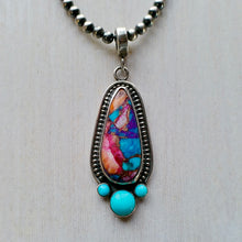 Load image into Gallery viewer, Kingman Orange Dahlia Turquoise &amp; Sterling Silver Pendant