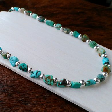 Turquoise and Silver Beaded Necklace - 22