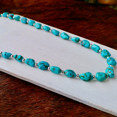 Kingman Turquoise and Sterling Silver Beaded Necklace - 20