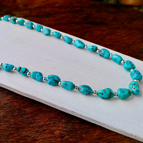 Kingman Turquoise and Sterling Silver Beaded Necklace - 20