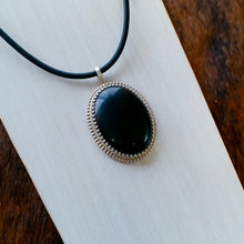Load image into Gallery viewer, Obsidian &amp; Sterling Silver Pendant *** Engraved Back ***
