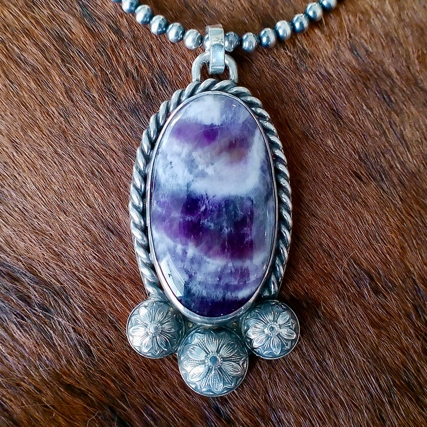 Amethyst & Sterling Silver Pendant – Engraved Back