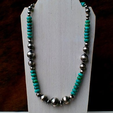 Kingman Turquoise & Sterling Silver Pearl Necklace - 18