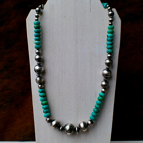 Kingman Turquoise & Sterling Silver Pearl Necklace - 18