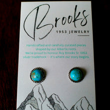 Load image into Gallery viewer, Turquoise &amp; Sterling Silver Beaded Edge Earrings