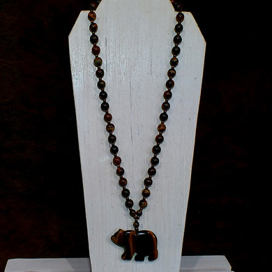 Tiger Eye Bear Necklace