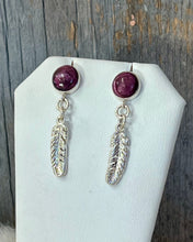 Load image into Gallery viewer, Spiny Oyster &amp; Sterling Silver Feather Earrings