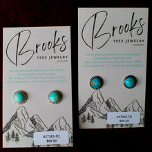 Load image into Gallery viewer, Turquoise &amp; Sterling Silver Beaded Edge Earrings