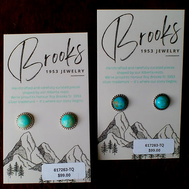 Turquoise & Sterling Silver Beaded Edge Earrings