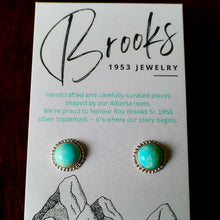 Load image into Gallery viewer, Turquoise &amp; Sterling Silver Beaded Edge Earrings