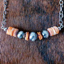 Load image into Gallery viewer, Sterling Silver Pearl &amp; Spiny Oyster Necklace *** Handmade Chain *** 20&quot;