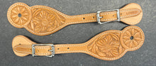 Load image into Gallery viewer, Flower Carved Spur Straps with Stainless Roller buckles