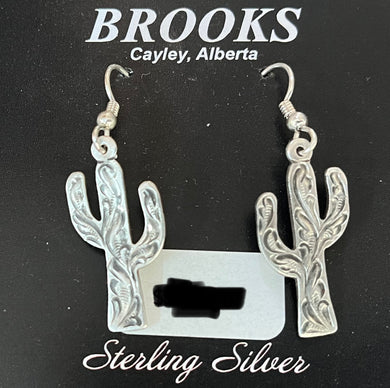 Hand Engraved Sterling Silver Cactus Earrings