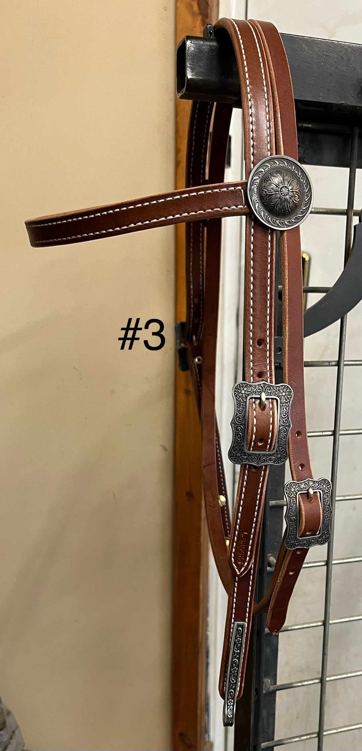 Browband headstall with Brooks hardware and spoon bit hangers