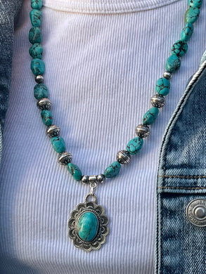 Turquoise & Sterling Silver Necklace – Southwestern Pendant