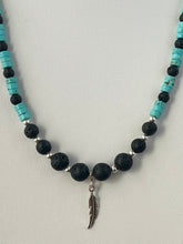 Load image into Gallery viewer, Howlite &amp; Lava Bead Necklace – Sterling Silver Feather Pendant