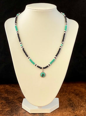 Seed Bead Necklace – Turquoise & Sterling Silver Pendant