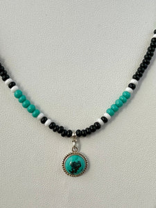 Seed Bead Necklace – Turquoise & Sterling Silver Pendant