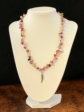 Freshwater Pearl Necklace – Sterling Silver Feather Pendant