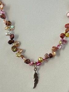 Freshwater Pearl Necklace – Sterling Silver Feather Pendant
