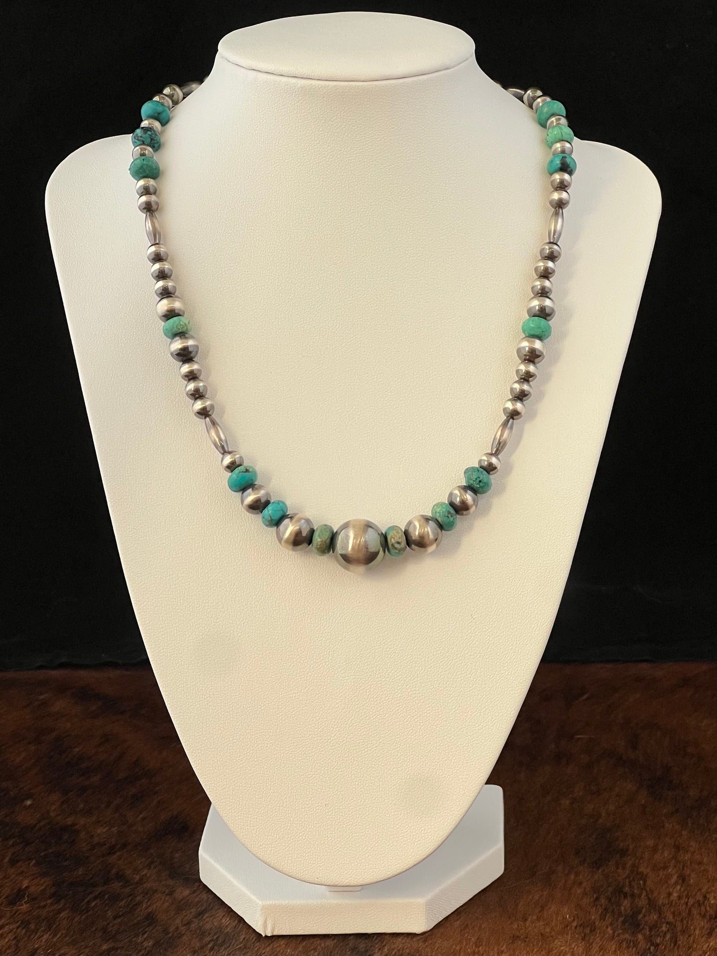 Sterling Silver Authentic Navajo Pearl & Kingman Turquoise Necklace