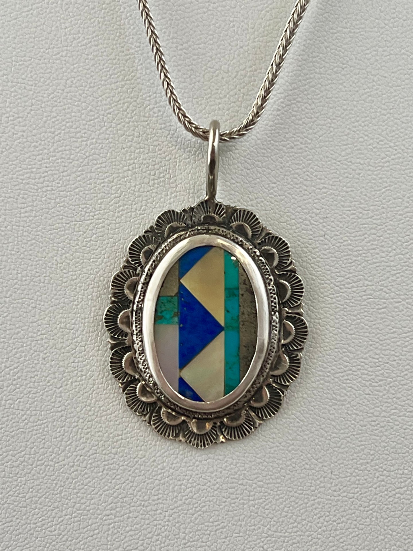 Vintage Geometric-Inlay & Sterling Silver Pendant