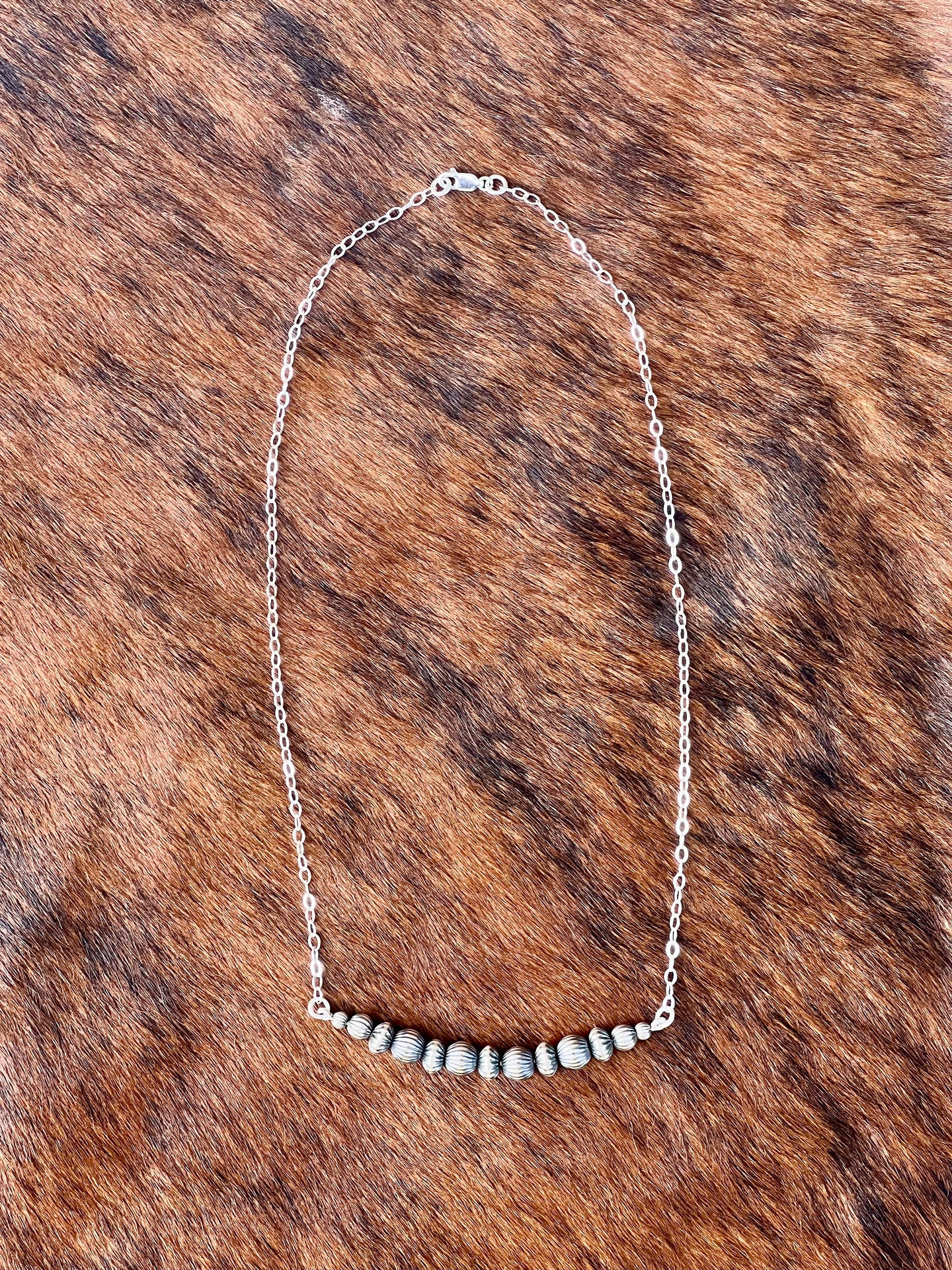 Sterling Silver Corrugated Navajo Pearl Bar Necklace
