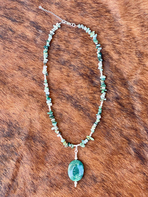 Moss Agate & Sterling Silver Necklace – Gemstone Pendant