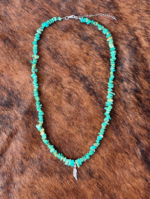Turquoise Magnesite Necklace – Sterling Silver Feather Pendant