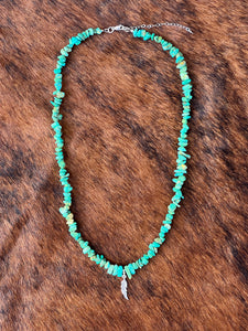 Turquoise Magnesite Necklace – Sterling Silver Feather Pendant