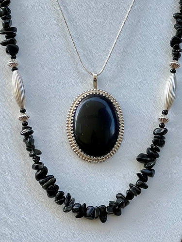 Obsidian & Sterling Silver Pendant *** Engraved Back ***