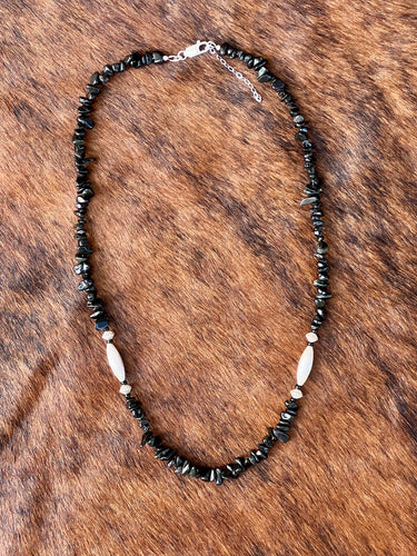 Obsidian & Sterling Silver Beaded Necklace